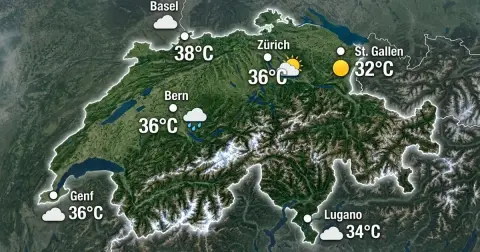 Schweiz: heiß bis 38 Grad